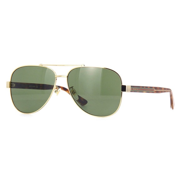 NEW GUCCI AVIATOR SUNGLASSES GUCCI GG0528S 009 GOLD GREEN EYEWEAR - Picture 1 of 3